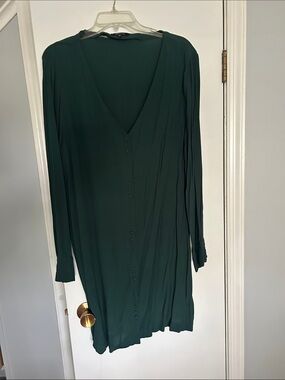 Madewell Forest Green Long Sleeve V-Neck Button-Front Dress